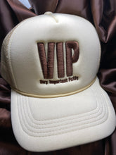 Load image into Gallery viewer, VIP Very Important Pussy Beige Trucker Hat with Brown writing