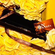 Load image into Gallery viewer, dark brown ribbon, yellow flowers, gold pussy anklet, sweet nothings and co